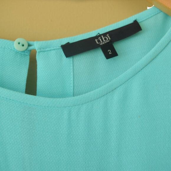 TIBI Pool Blue Modern Boxy Oversized Cap Sleeve Top - Picture 6 of 7